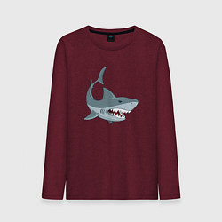 Лонгслив хлопковый мужской Агрессивная акула цвета меланж-бордовый — фото 1
