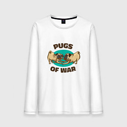 Лонгслив хлопковый мужской Pugs of War - Мопсы войны, цвет: белый