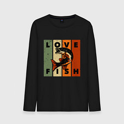 Лонгслив хлопковый мужской Love fish Люблю рыбу, цвет: черный