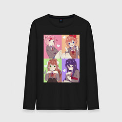 Лонгслив хлопковый мужской Girls Doki Doki коллаж, цвет: черный