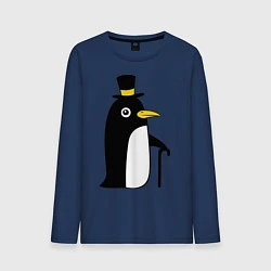 Лонгслив хлопковый мужской Пингвин в шляпе, цвет: тёмно-синий
