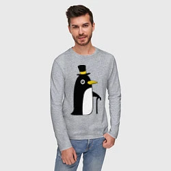 Лонгслив хлопковый мужской Пингвин в шляпе, цвет: меланж — фото 2