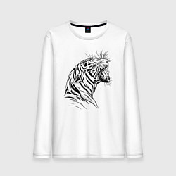 Мужской лонгслив Чёрно белый рисунок тигра