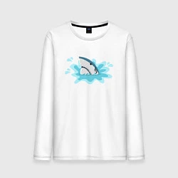 Лонгслив хлопковый мужской Акула в воде, цвет: белый