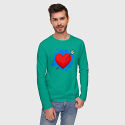 Лонгслив хлопковый мужской Влюбленное сердце цвета зеленый — фото 2