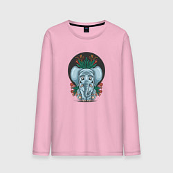 Лонгслив хлопковый мужской Слон и цветы, цвет: светло-розовый
