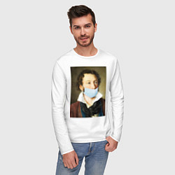 Лонгслив хлопковый мужской Пушкин в маске, цвет: белый — фото 2