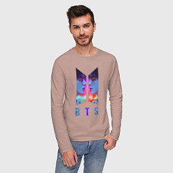 Лонгслив хлопковый мужской Logo BTS, цвет: пыльно-розовый — фото 2