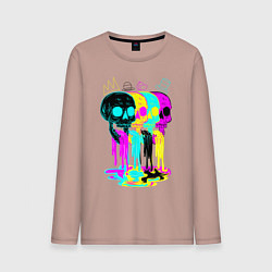 Лонгслив хлопковый мужской 4 ЧЕРЕПА SKULLS NEON, цвет: пыльно-розовый