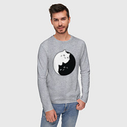 Лонгслив хлопковый мужской Инь Ян Котики, цвет: меланж — фото 2