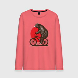 Лонгслив хлопковый мужской Медведь на велосиеде, цвет: коралловый
