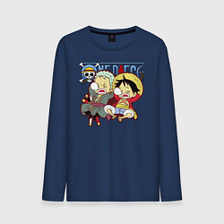 Лонгслив хлопковый мужской Малыши Зоро и Луффи One Piece, цвет: тёмно-синий