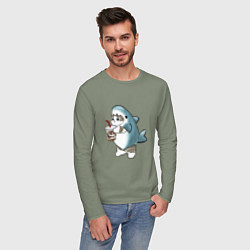 Лонгслив хлопковый мужской Котоакула, цвет: авокадо — фото 2
