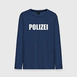 Лонгслив хлопковый мужской POLIZEI Полиция Надпись Белая, цвет: тёмно-синий
