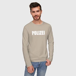 Лонгслив хлопковый мужской POLIZEI Полиция Надпись Белая, цвет: миндальный — фото 2