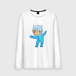 Лонгслив хлопковый мужской Счастливый космонавт, цвет: белый
