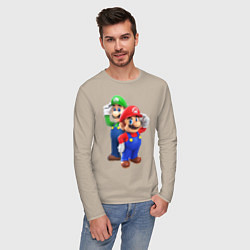 Лонгслив хлопковый мужской Mario Bros, цвет: миндальный — фото 2