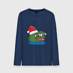 Лонгслив хлопковый мужской Pepe, pepe happy, Пепе хеппи, pepe happy new year, цвет: тёмно-синий