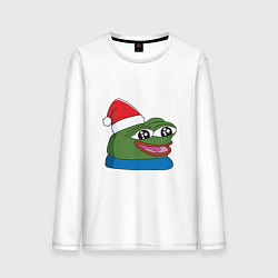 Лонгслив хлопковый мужской Pepe, pepe happy, Пепе хеппи, pepe happy new year, цвет: белый