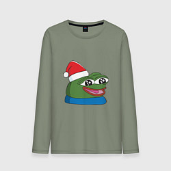 Лонгслив хлопковый мужской Pepe, pepe happy, Пепе хеппи, pepe happy new year, цвет: авокадо