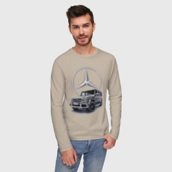 Лонгслив хлопковый мужской Mercedes Gelendwagen G63 AMG G-class G400d, цвет: миндальный — фото 2