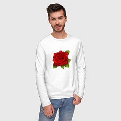 Лонгслив хлопковый мужской Красная роза Рисунок, цвет: белый — фото 2