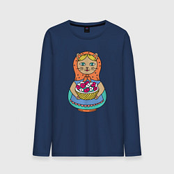 Лонгслив хлопковый мужской Кошка-матрешка садовод, цвет: тёмно-синий