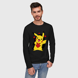 Лонгслив хлопковый мужской ПИКАЧУ И СЕРДЕЧКО POKENON PIKACHU LOVE, цвет: черный — фото 2
