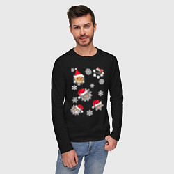 Лонгслив хлопковый мужской Новогодние Коты в Шапках, цвет: черный — фото 2