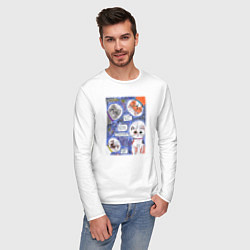 Лонгслив хлопковый мужской Котики в космосе Наташ, цвет: белый — фото 2