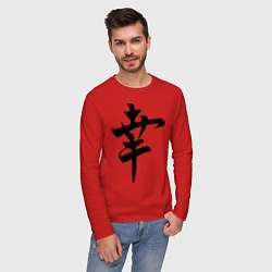 Лонгслив хлопковый мужской Японский иероглиф Счастье, цвет: красный — фото 2