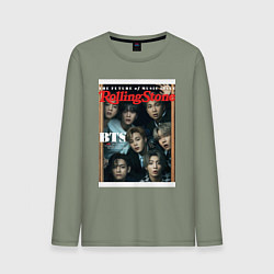 Лонгслив хлопковый мужской BTS БТС на обложке журнала, цвет: авокадо