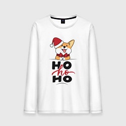 Лонгслив хлопковый мужской Corgi Ho ho Ho, цвет: белый