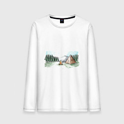 Лонгслив хлопковый мужской Поход в горы, цвет: белый