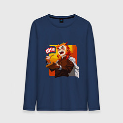 Лонгслив хлопковый мужской Вкусно говорит Ренгоку , Клинок рассекающий демоно, цвет: тёмно-синий