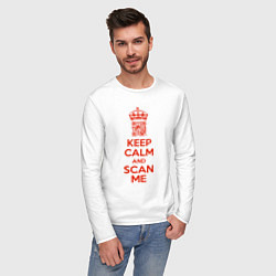 Лонгслив хлопковый мужской Keep calm and scan me - fuck off, цвет: белый — фото 2