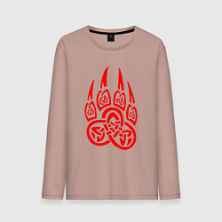 Лонгслив хлопковый мужской ПЕЧАТЬ ВЕЛЕСА КРАСНЫЙ ЛАПА ВОЛКА, цвет: пыльно-розовый