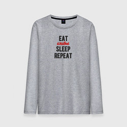 Лонгслив хлопковый мужской Eat оливье Sleep Repeat, цвет: меланж