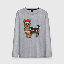 Лонгслив хлопковый мужской Йоркширский терьер новогодний, цвет: меланж