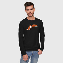 Лонгслив хлопковый мужской Акварельные лисы пара, цвет: черный — фото 2
