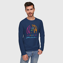 Лонгслив хлопковый мужской Джон Леннон Автопортрет Автограф, цвет: тёмно-синий — фото 2