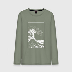 Лонгслив хлопковый мужской Japan waves Японская волна, цвет: авокадо