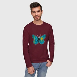 Лонгслив хлопковый мужской Бабочка - Казахстан, цвет: меланж-бордовый — фото 2