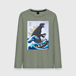 Лонгслив хлопковый мужской Godzilla in The Waves Eastern, цвет: авокадо