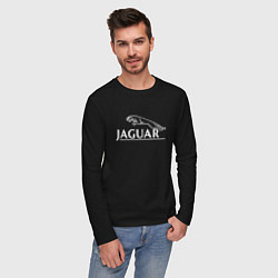 Лонгслив хлопковый мужской Jaguar, Ягуар Логотип, цвет: черный — фото 2