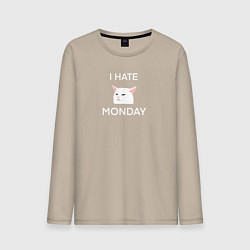 Мужской лонгслив I hate monday текст с котом