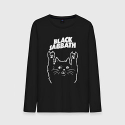 Лонгслив хлопковый мужской Black Sabbath Рок кот, цвет: черный