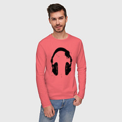 Лонгслив хлопковый мужской Headphones наушники, цвет: коралловый — фото 2