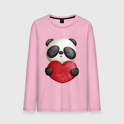 Лонгслив хлопковый мужской Панда с сердечком 14 февраля, цвет: светло-розовый