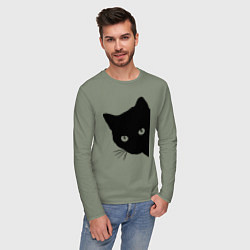 Лонгслив хлопковый мужской Всё тот же чёрный котяра!, цвет: авокадо — фото 2